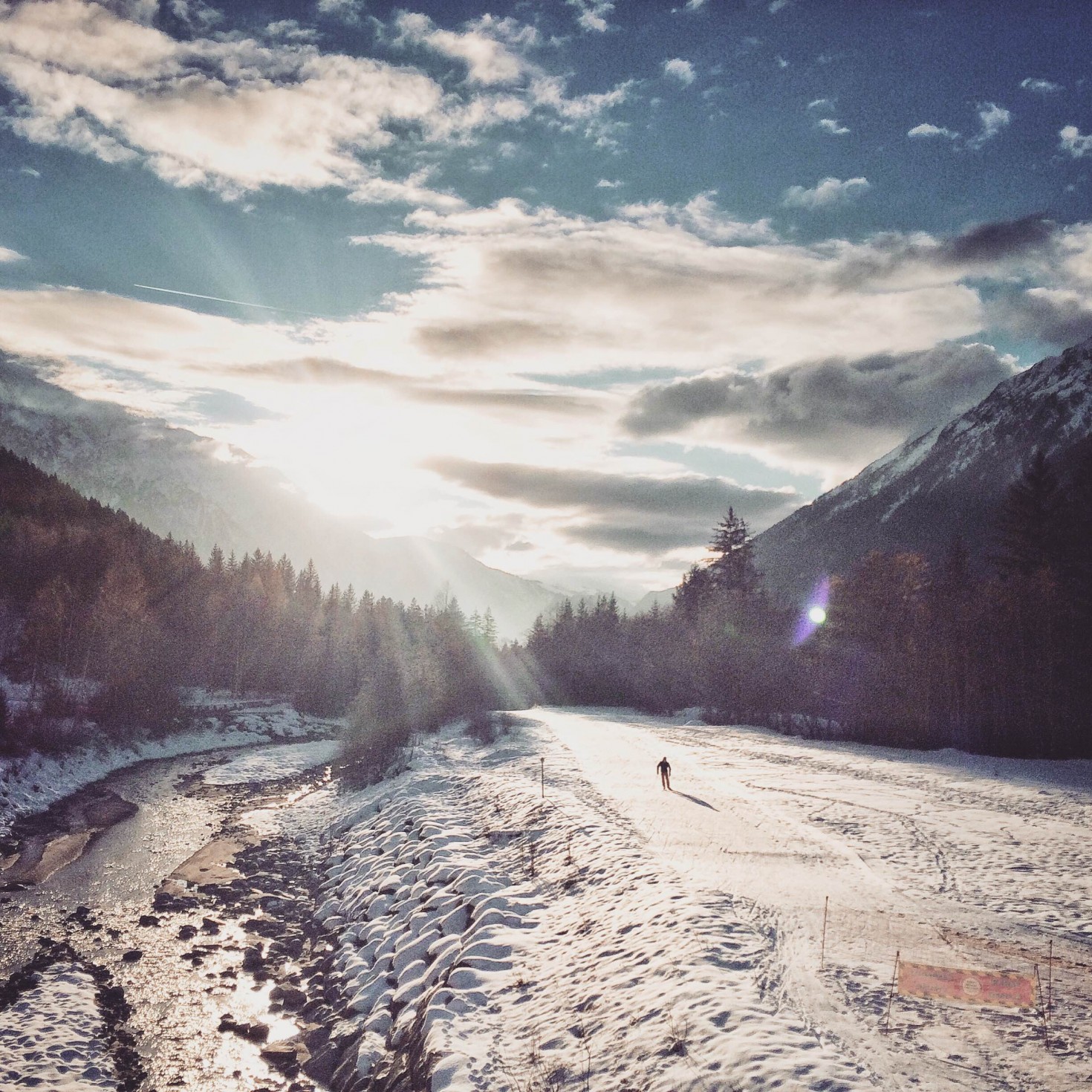 Chamonix cross country skiing by the river