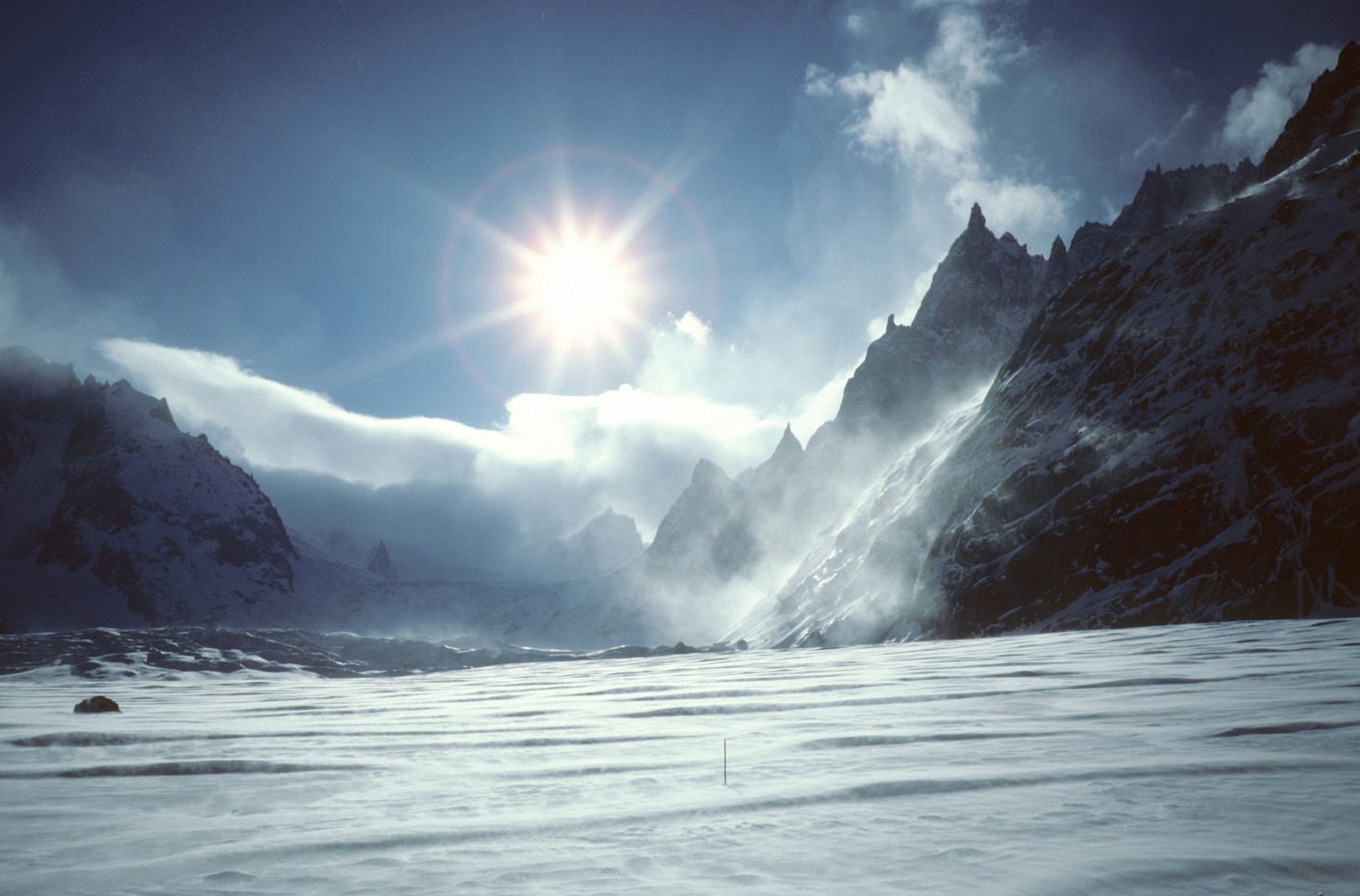 The long, flat runout of the Vallee Blanche