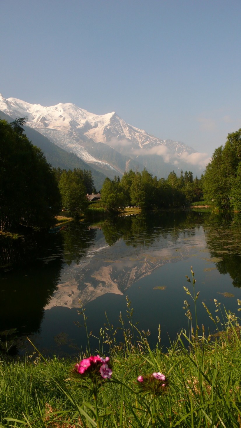 Mont Blanc reflected in Les Praz lake