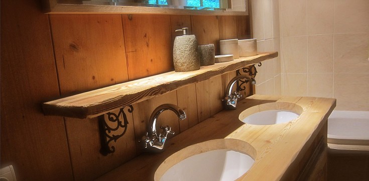 Bathroom with shower, bathtub and double sinks