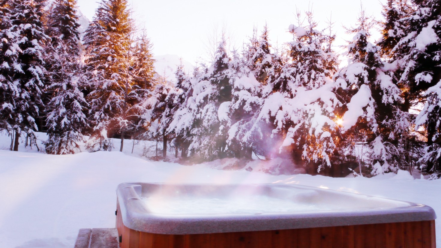 Hot tub in the late afternoon winter light
