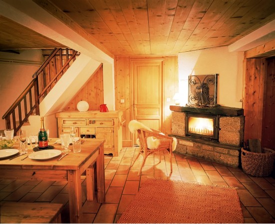 Log fire in kitchen