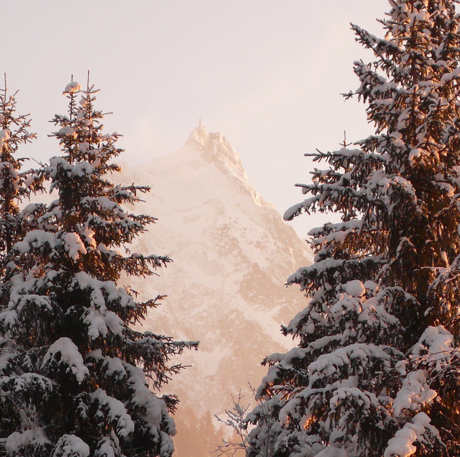 Chamonix classic view of the Aiguille du Midi from the hot tub