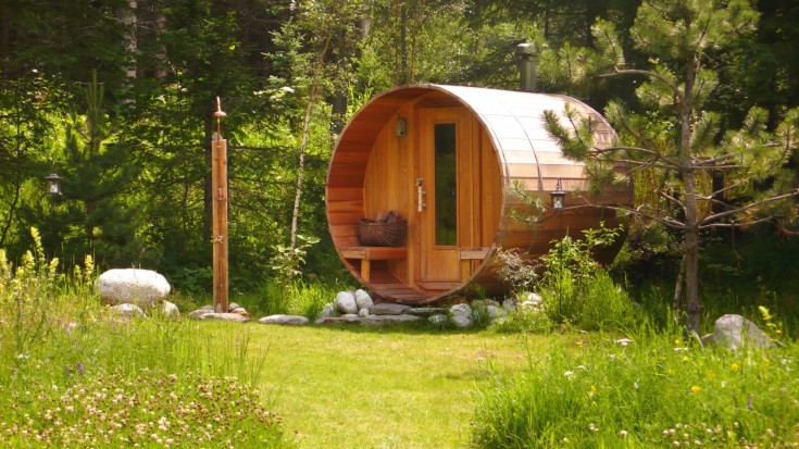 Freshly mown path to the sauna through the meadow