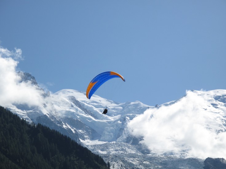 Paragliding in front of Mont Blanc